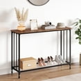 thumbnail image 1 of Console Table with Glass Shelf and Metal Frame, Narrow Sofa Table for Entryway Behind Couch, Industrial Hallway Table for Living Room Foyer Bedroom in Rustic Grey, 1 of 12