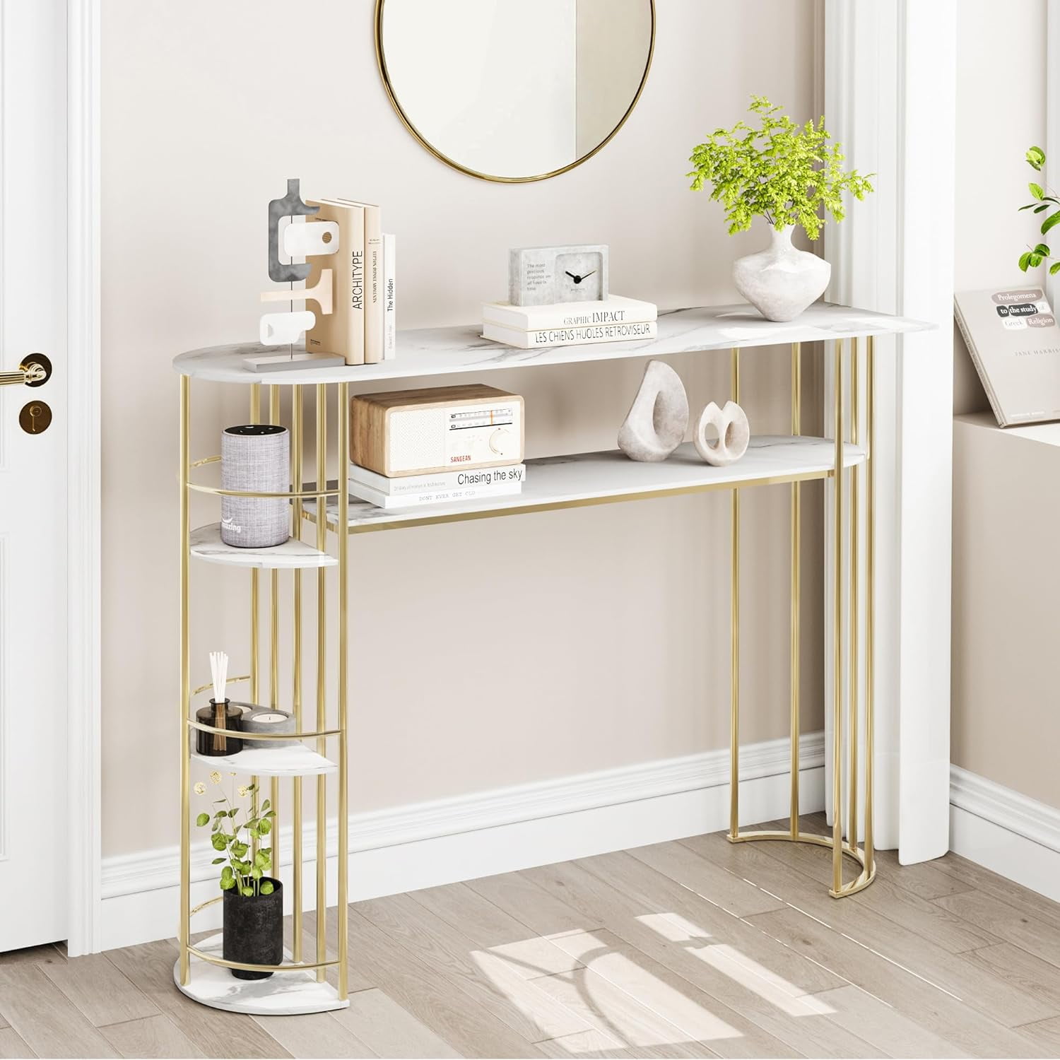 Console Table Gold Sofa Tables Narrow Entryway Table with Storage and