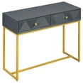 thumbnail image 1 of Console Table In Grey For Office - Two Drawer Organizer, , Modern Sleek Style With Bold Gold Base And Diagonal Stripe Space,, 1 of 5