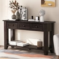 thumbnail image 1 of Console Table, Modern Narrow Side Table with 3 Storage Drawers and 1 Open Bottom Shelf, 55 Inch Long Entryway Sideboard Sofa Table with Wide Tabletop Surface and Solid Legs, Espresso, 1 of 8