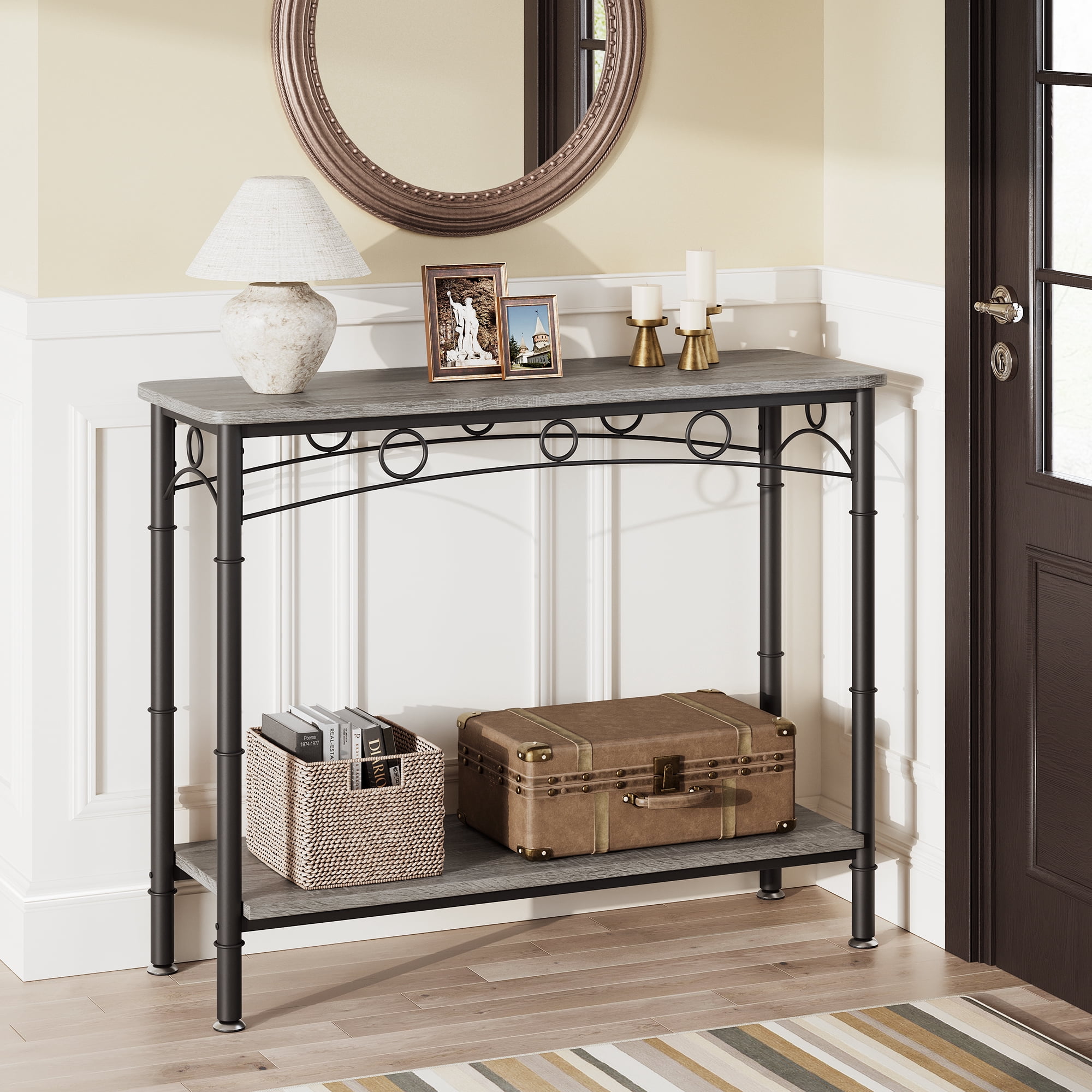 Console Table, Narrow Entryway Table, Industrial Sofa Table with Storage, Hallway Table for ...