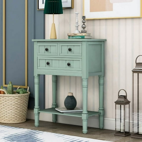 Console Table, Narrow Sofa Table with 3 Storage Drawers and Bottom Shelf for Entryway, Wood Side Tables/Rustic Entryway Table for Living Room, Easy Assembly (Retro Blue)