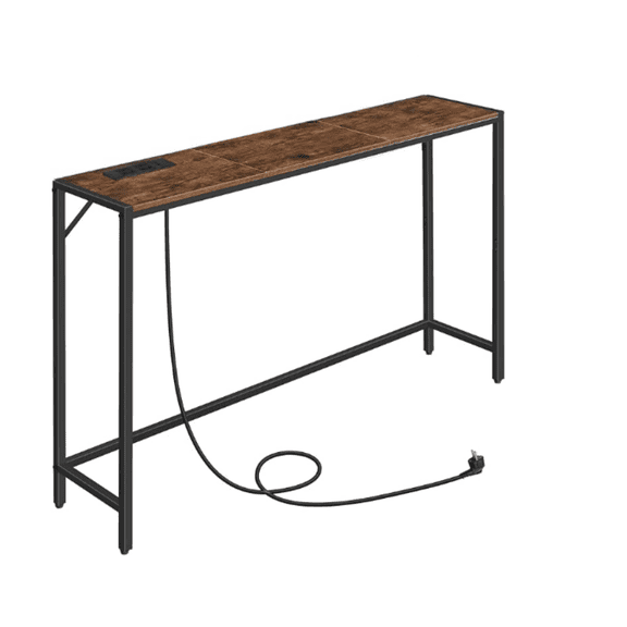 Console Table, Narrow Sofa Table, 43.3 Entrance Table with Power Station, Behind Couch Table, Simple Style, for Living Room, Hallway, Entryway, Foyer, Rustic Brown and Black