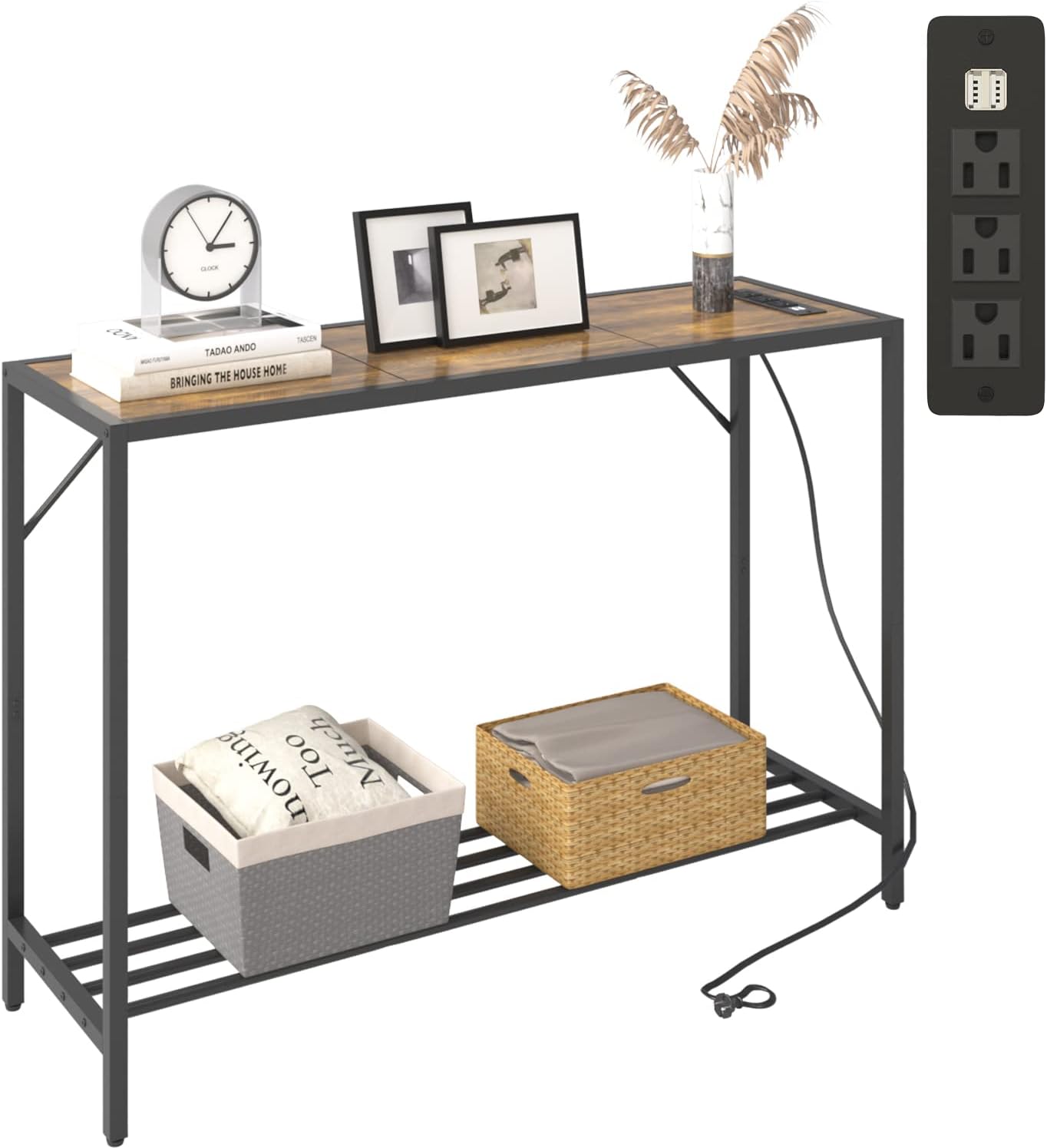 Console Table with Outlet and USB Port, 41.7" Industrial Entryway Table ...