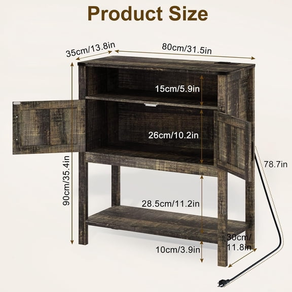 Console Table with Outlets, Farmhouse Coffee Bar Cabinet, 31.5 l x 13.8 D x 35.5 H, Entryway Table with Storage Cabinets for Living Room, Couch, Hallway, Foyer, Kitchen (Dack Grey)