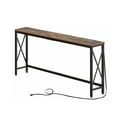 thumbnail image 1 of Console Table with Power Outlet, Narrow Sofa Table, 70.8" x 11.8" Farmhouse Table Behind Sofa Couch Hallway Entrance for Entryway, Living Room, Home, with Metal Frame, Rustic Brown, 1 of 5