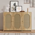 thumbnail image 1 of Console Table with Rattan Doors, 3-Door Sideboard Buffet Cabinet with Large Storage Space, 48.8" Wooden Accent Cabinet with Metal Handles for Entryway, Hallway, Easy Assembly, 1 of 7