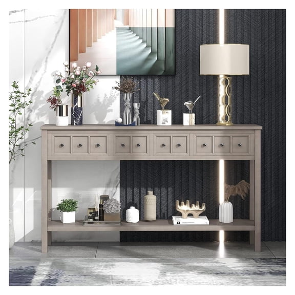 Console Table Rustic Entryway 60 Inch Sofa Table with Drawers Gray Washed