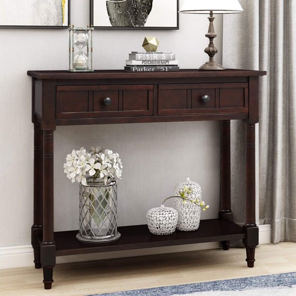 Harper & Bright Designs Console Table Sideboard Wooden Sofa Table with 2 Drawers and Bottom Shelf for Bedroom