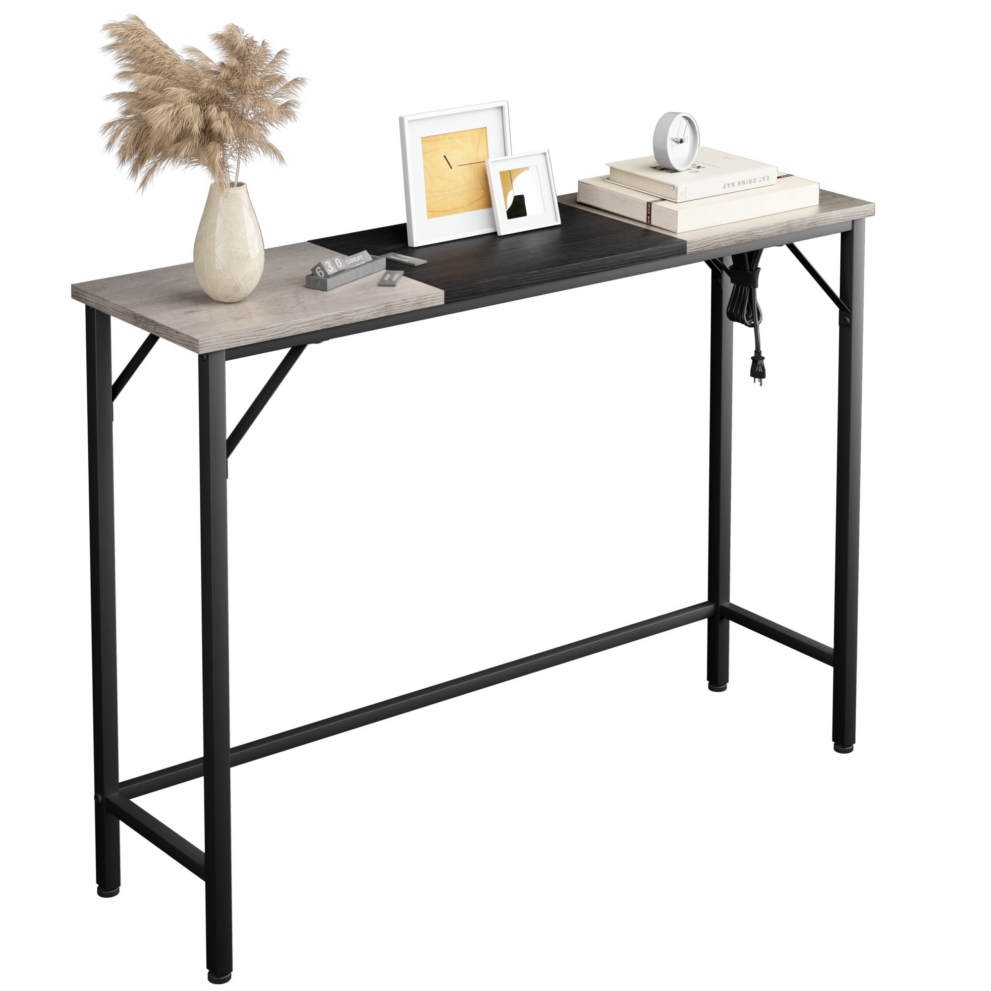 Console Table, Sofa Table with Outlets, 39.3”Industrial Entryway Table