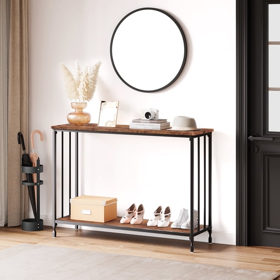 Console Table, Sofa Tables Narrow Entryway Table with Glass Shelf and Metal Frame, 41.5" Behind Couch Table Industrial Hallway Table for Living Room, Foyer, Bedroom, Retro