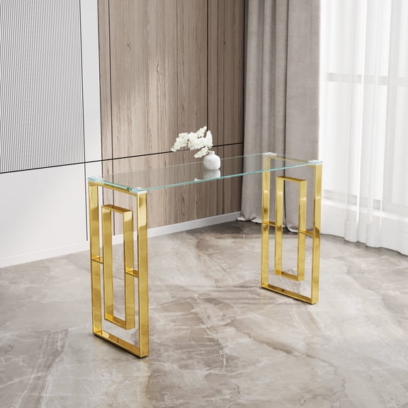 Console Table Stainless Steel Glass,Meal side table Golden Clear (Golden)