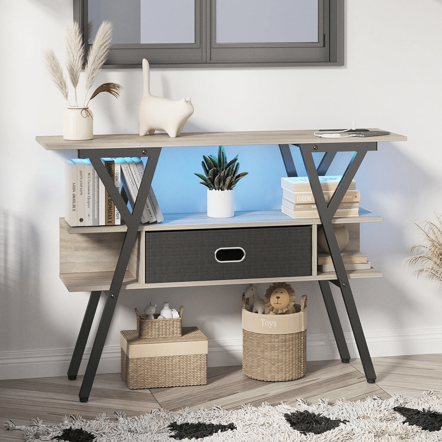 Console Table with Storage Entryway Table 3 Tier Shelves Charging ...
