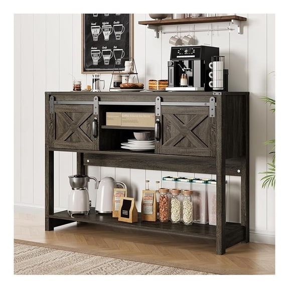 Console Table with Storage Shelf & Sliding Barn Door, Farmhouse Entryway Table with Storage, 46" Narrow Long Sofa Table, Behind Couch Table, Console Tables for Living Room, Entryway, Foyer