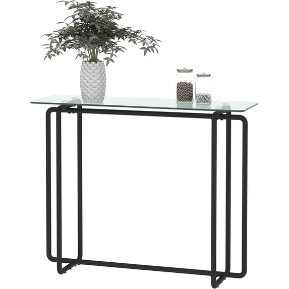 Console Table, Tempered Glass Entryway Table, Modern Sofa Table with Black Metal Frame Narrow Side Table for Hallway Living Room Entryway (Transparent)