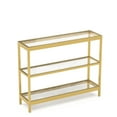 thumbnail image 1 of Console Table, Tempered Glass Narrow Sofa Table, 3-Tier Entryway Table with Storage Shelves & Metal Frame for Living Room, Hallway, Foyer,Gold, 1 of 6