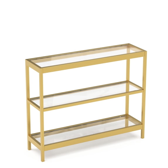 Console Table, Tempered Glass Narrow Sofa Table, 3-Tier Entryway Table with Storage Shelves & Metal Frame for Living Room, Hallway, Foyer,Gold
