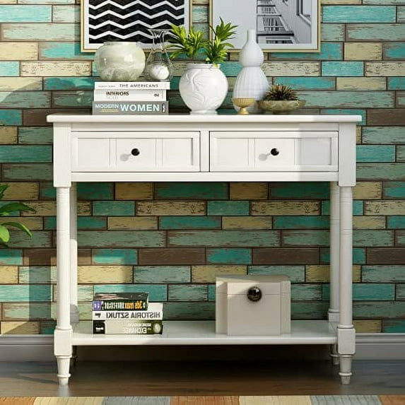 Console Table Traditional Sofa Table with 2 Drawers and Bottom Storage Shelf