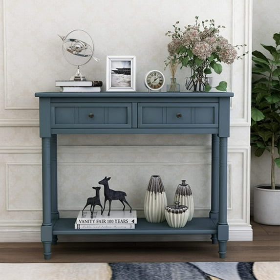 Console Table Traditional Sofa Table with 2 Drawers and Bottom Storage Shelf