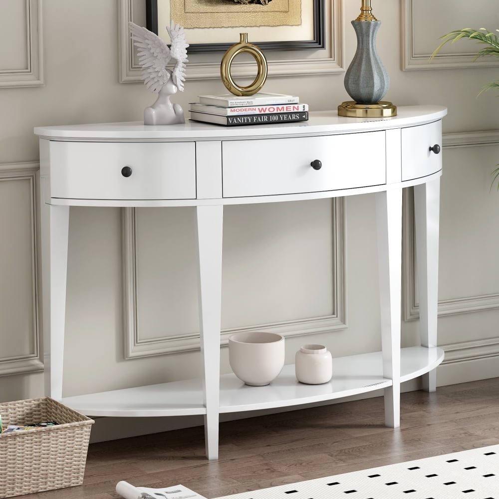 Console Table, U-Shape Modern Curved Sofa Table with 3 Drawers and 1 ...