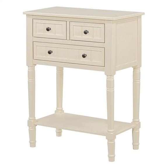 Console Table With 3 Drawers, Rectangular Accent Table With Open Storage Shelf, Narrow Sofa Side Table For Bedroom Living Room Entryway