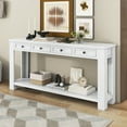 thumbnail image 1 of Console Table With 4 Drawers Open Shelves Solid Wood Frame And Legs Entertainment Center Console Table For Hallway 63x14x30in, 1 of 9