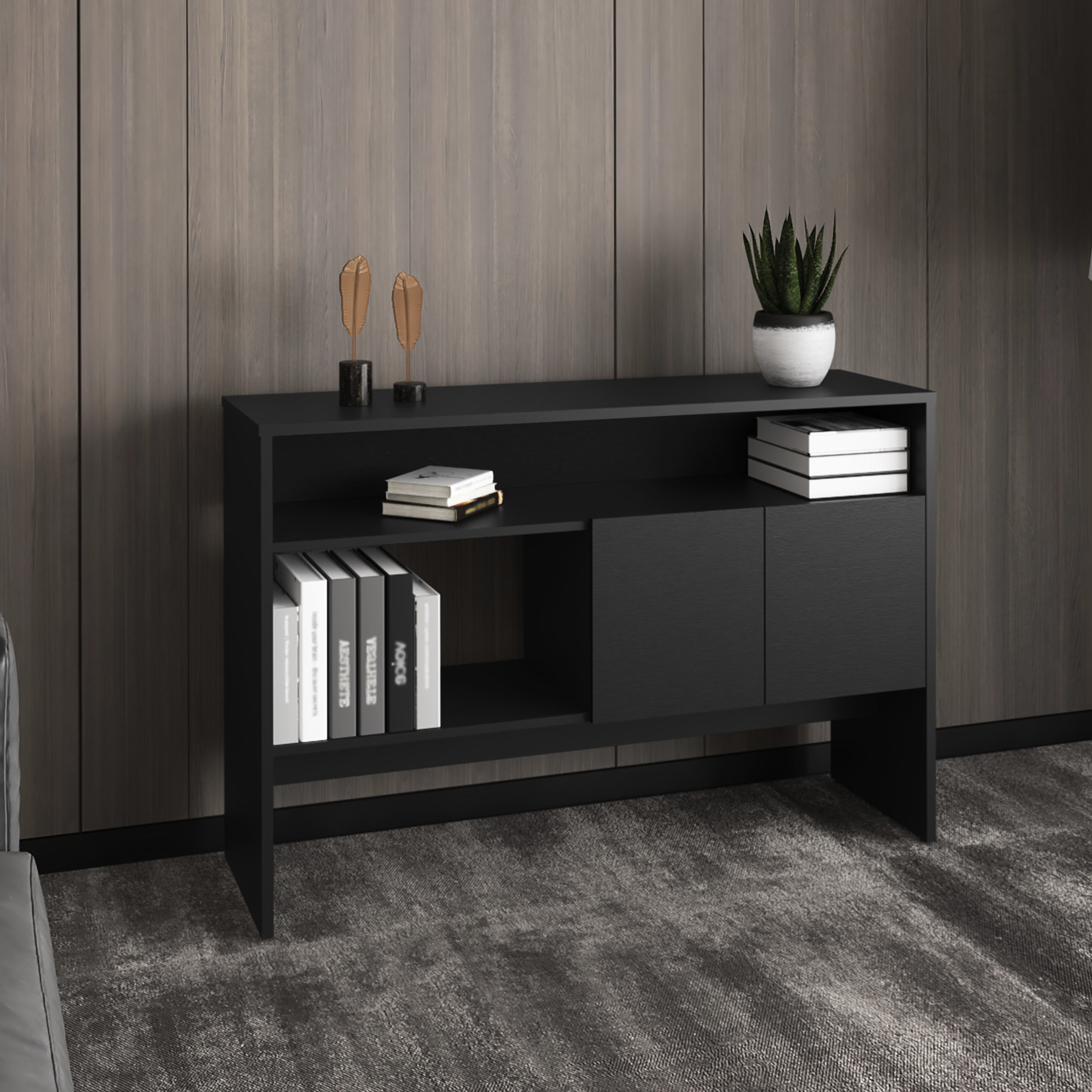 Console Table With Double-door Cabinet And Open Shelf Decorative ...