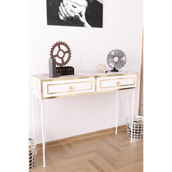 Console Table With Metal Legs And Wood Base In White Colour, 47 In. Depth, 14 Width, 35 Height , Legs, Base, 48.16 14.12 34.25