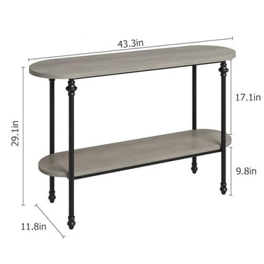 Console Table With Storage,43.3" Farmhouse 2 Tier Sofa Table With Metal Frame,Behind Couch Table For Living Room,Hallway, Entryway