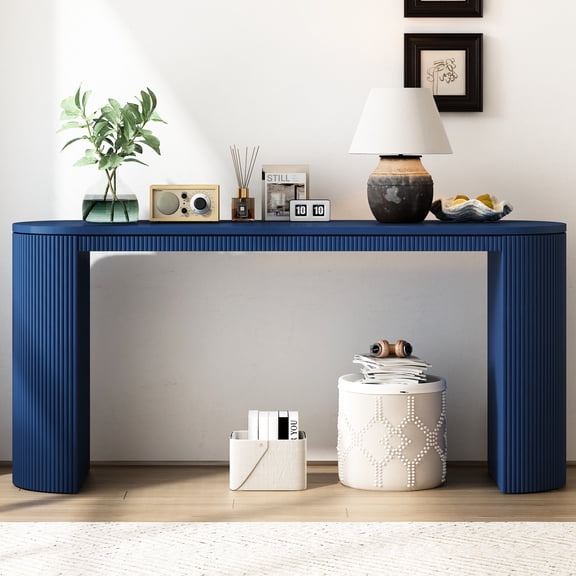 Console Table With Vertical Stripe Detail In Navy For Living Room - Decorative Elegant Room, Dining