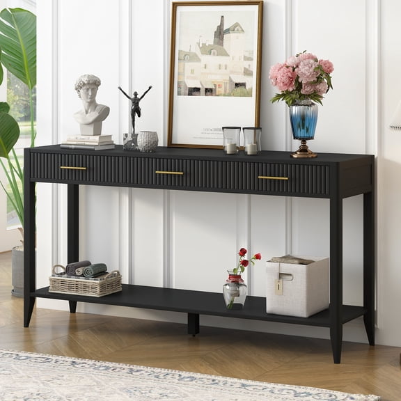 Console Table With Vertical Stripe Drawers & Storage Shelf, Ideal For Entryway, Hallway, Living Room Furnishing Drawers, , Suits Use