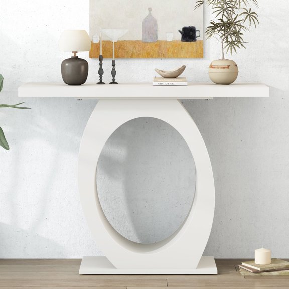 Console Table, egg-shaped base, rectangular top, glossy finish, for residential use