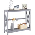 thumbnail image 1 of Console Table for Entryway, 2 Tier Narrow Sofa Table Bookshelf Accent Tables w/Storage Shelf, Living Room Entry Hall Foyer Tables Furniture, Grey, 1 of 17