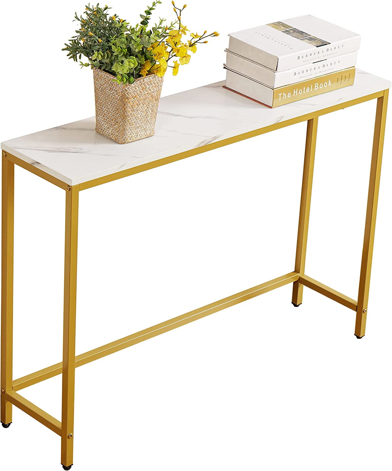 White Faux Marble Console Table with Gold Metal Frame