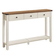Console Table for Hallway Slim Sofa Table for Living Room Hallway Table with 3 Drawers Open Shelf, Metal Corners Honey Brown and Rustic White