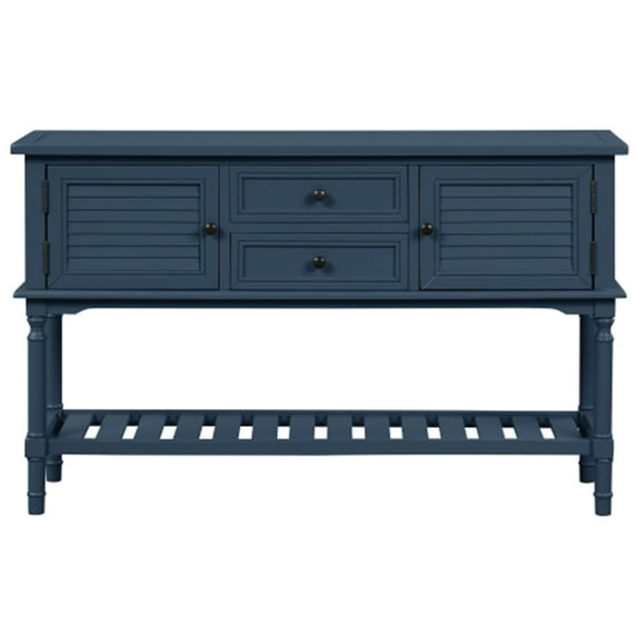 Benjara Console Table with 2 Drawers and 2 Shutter Doors, Navy Blue
