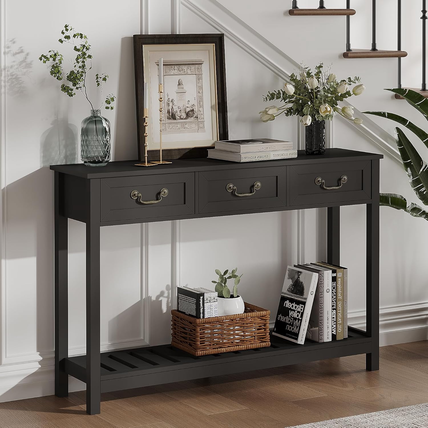 Console Table with 3 Drawers, Rustic Entryway Table, Narrow Long Sofa ...
