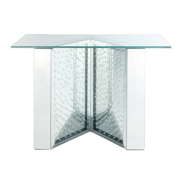Benjara Console Table with Mirrored V Shaped Base, Silver