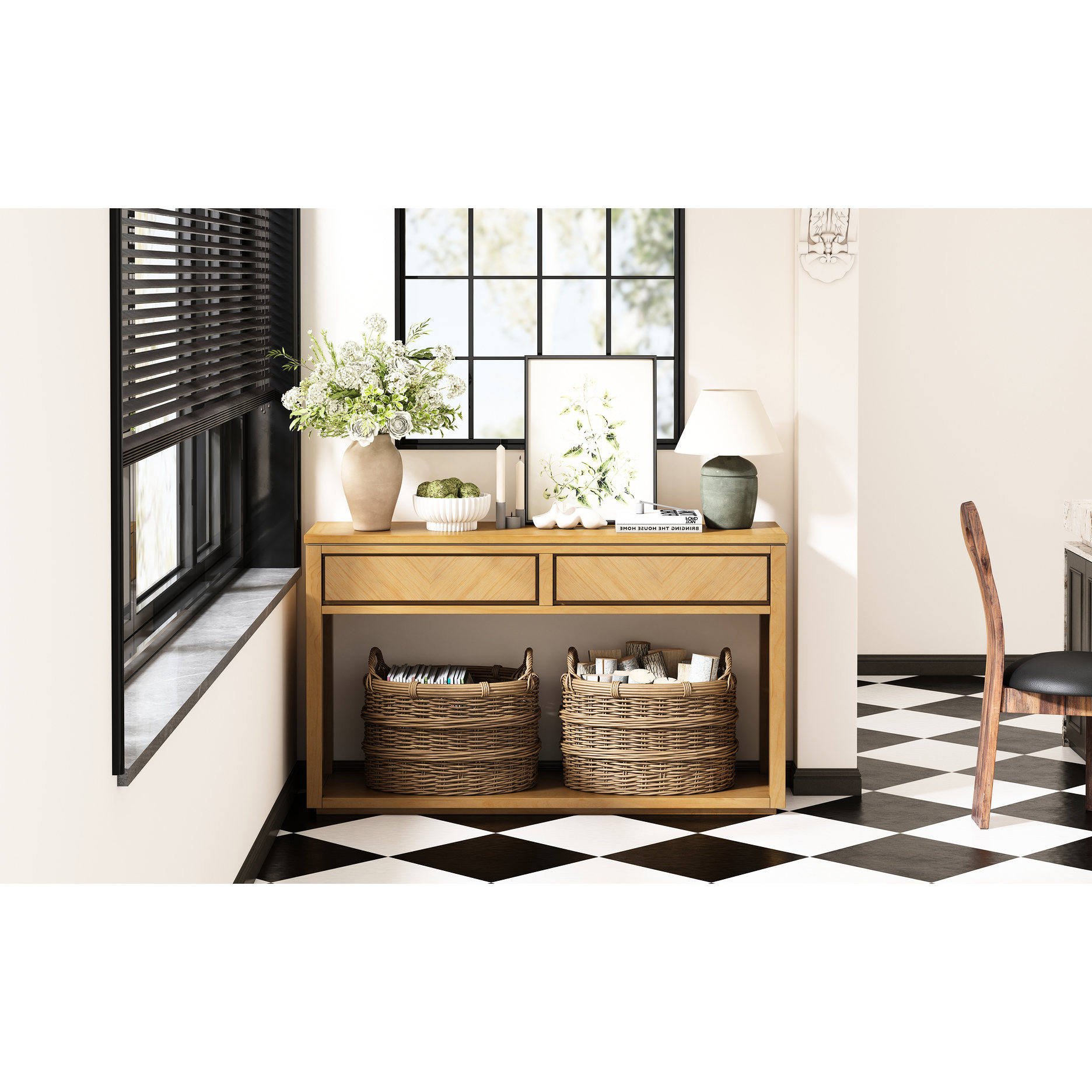 Console Table with Open Shelf+Exquisite Chevron Design
