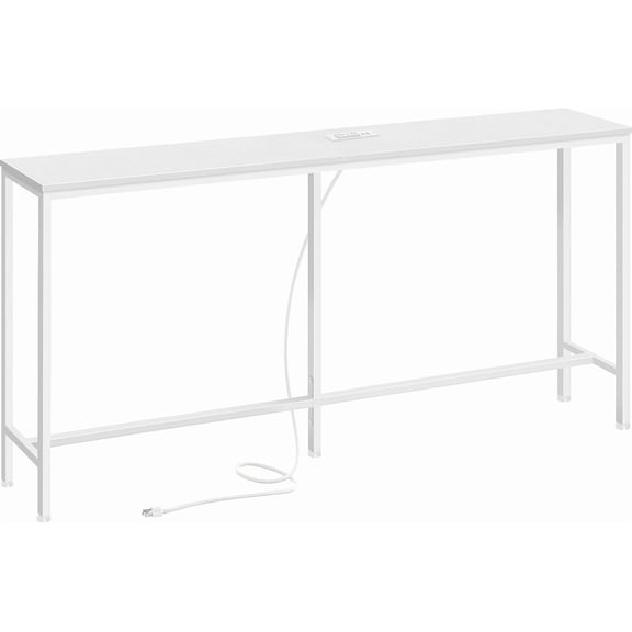 Console Table with Outlet, 63 Inch Sofa Table with  Station, Narrow Entryway Table, Skinny Hallway Table, Behind Couch Table, for  Room, , White