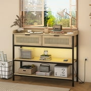 Console Table with Outlets & USB Ports, Entryway Table with Shelves, Sofa Table for Hallway Living Room