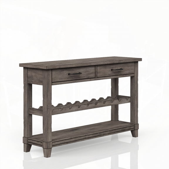 Console Table with Rustic Gray Finish and Wine Bottle Storage