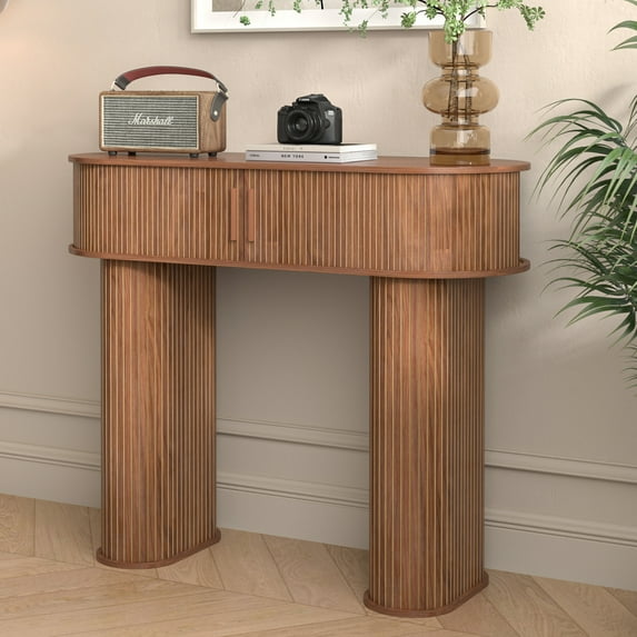 Console Table with Storage, Entry Table with Sliding Door, Wood Sofa Table for Hallway Living Room