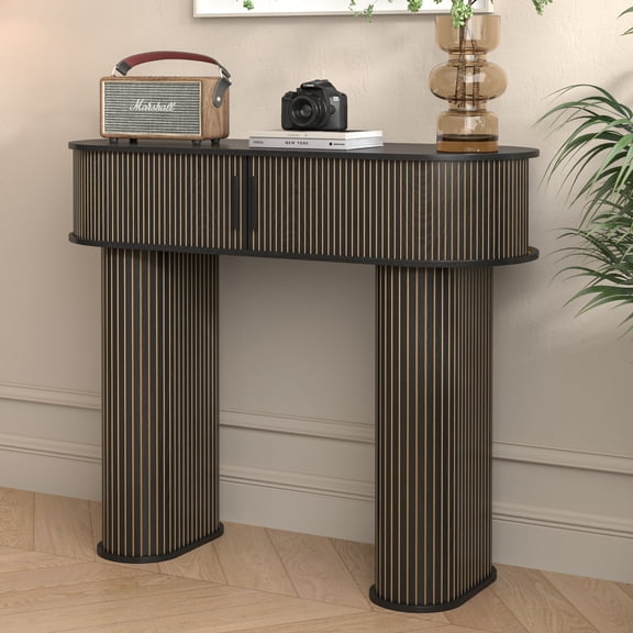 Console Table with Storage, Entry Table with Sliding Door, Wood Sofa Table for Hallway Living Room