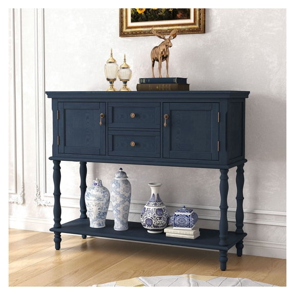 Console Table with Storage, Entryway Table with Drawers & Cabinets, Long Sofa Table, Living Room Accent, Foyer Table, Blue