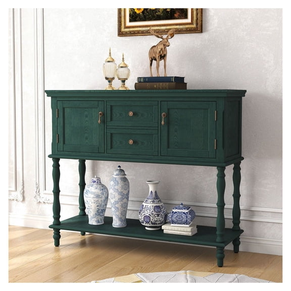 Console Table with Storage, Entryway Table with Drawers & Cabinets, Long Sofa Table, Living Room Accent Table, Green