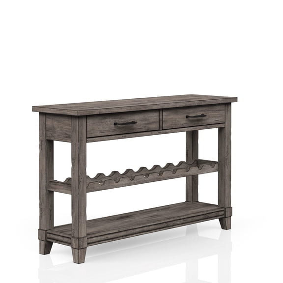 Console Table with Two Drawers | Ideal for Wine Storage in Bedroom | Rustic Gray Solid Wood + MDF | Address Storage Needs