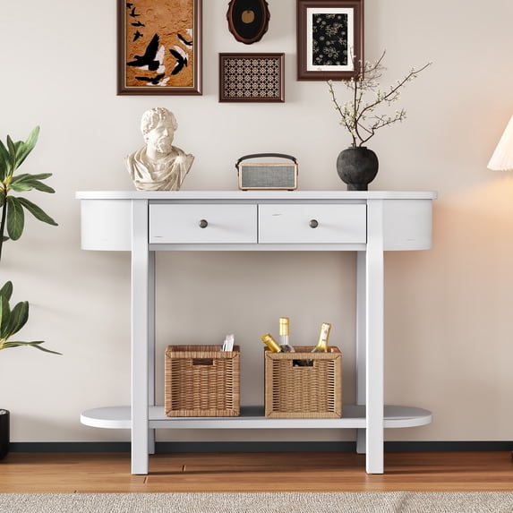 Console Tables for Entryway, 55" Entryway Table With 2 Drawers And 1 Open Shelf, Vintage Curved Corner Slim Entryway Table For Hallway Foyer Entry Way Home Office