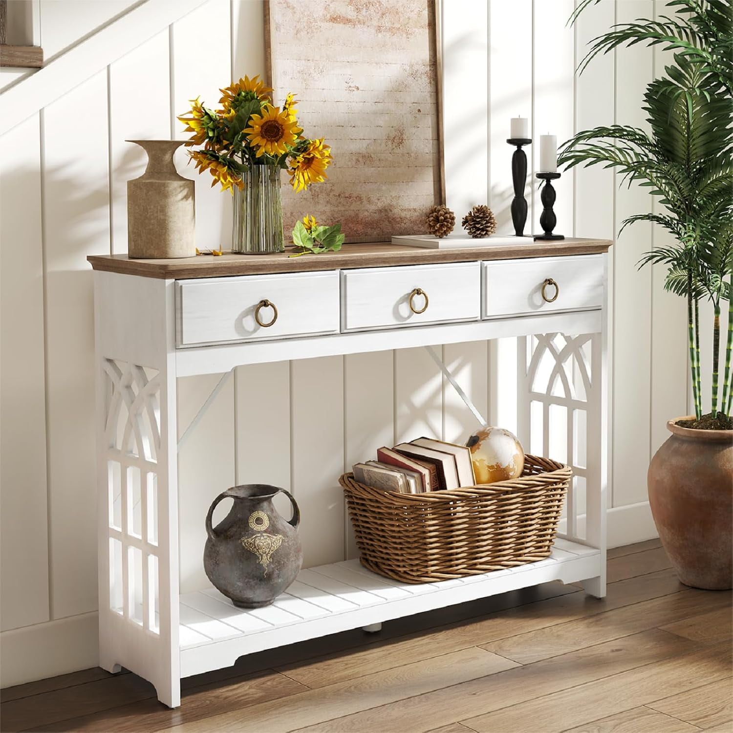 Console Tables for Entryway with Drawers, Farmhouse Entryway Table with