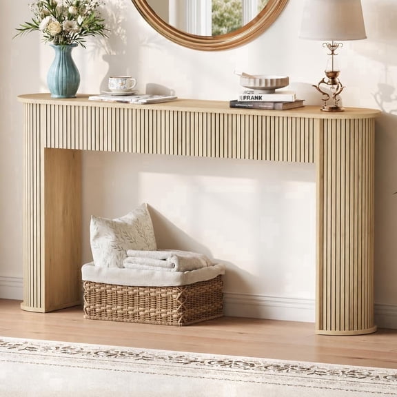 Fluted Console Table, 59 Inch Wood Mid Century Modern Entryway Sofa Table – Perfect for Living Room, Foyer, or Entrance